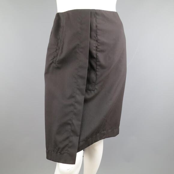 DROZDZIK Size 6 Black Pleated Wool Sheer Fishtail Pencil Skirt - Picture 1 of 8